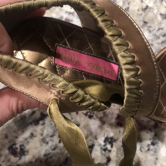 Betsy Johnson heels. Size 7. Gold with pink bottom. - Picture 3 of 6
